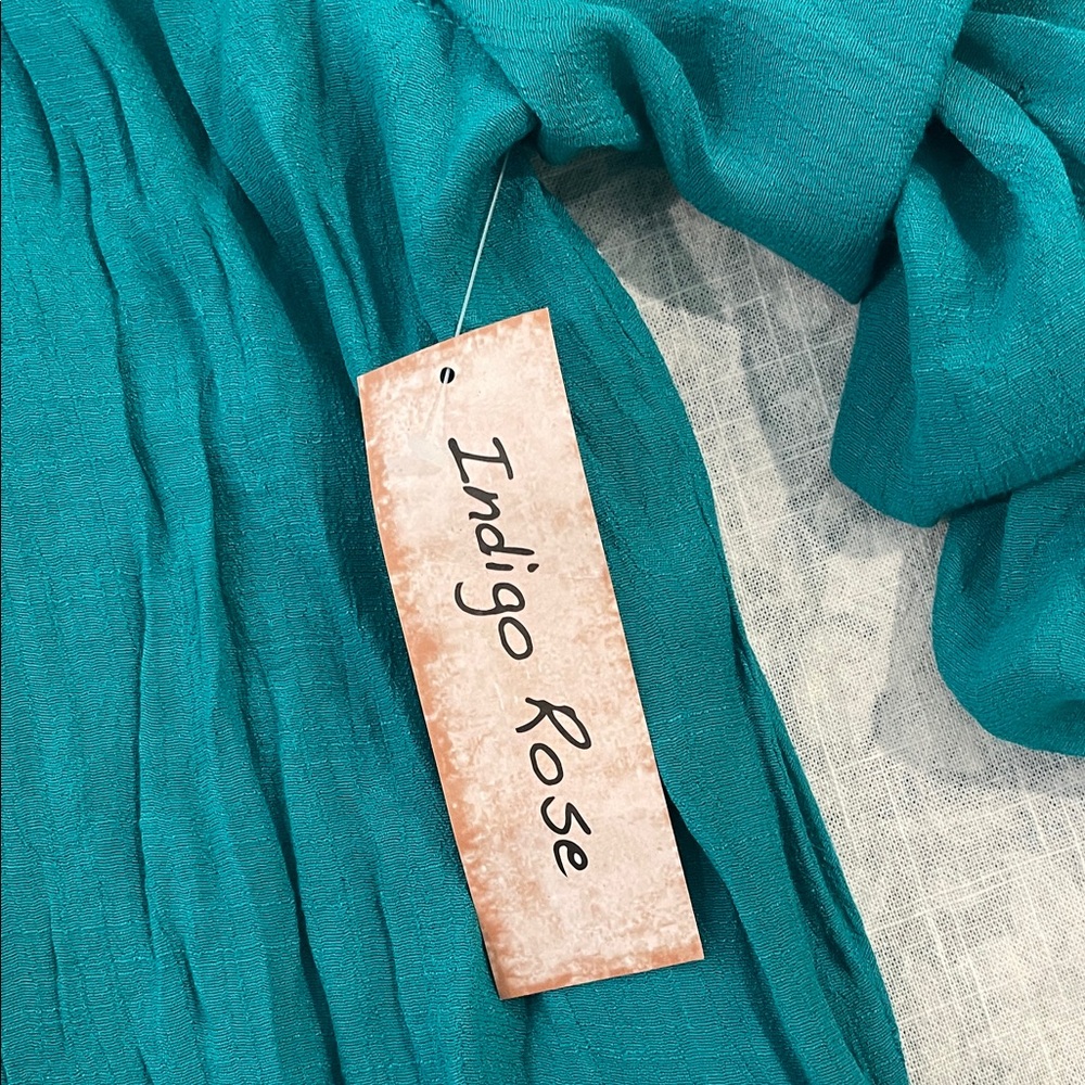 Flowy Teal Mini Dress with Ruffle Sleeves - Picture 7 of 13